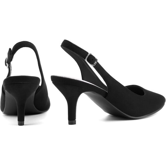 Women’s Black Low Heel Pump Closed Pointed Toe Kitten Wedding Party Dress Shoes - Picture 4 of 4